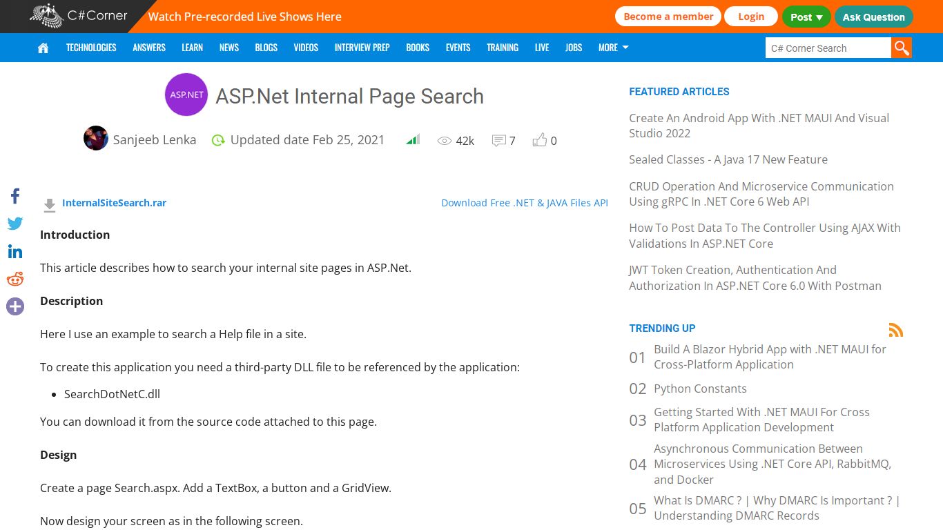 ASP.Net Internal Page Search - c-sharpcorner.com